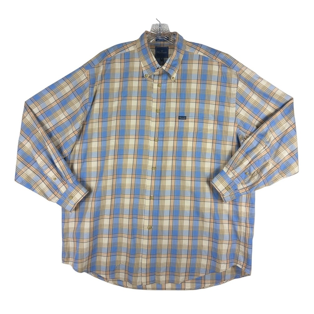 Faconnable Mens XL Blue Plaid Long Sleeve Button Down Cotton Shirt French Design